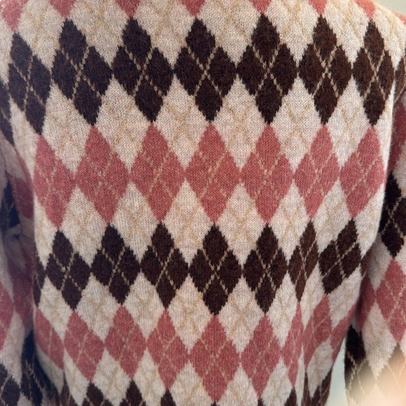 Lulus Clued In Cutie Brown Multi Argyle V-Neck Cardigan Size Large - Picture 7 of 14